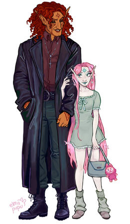 Taller character belongs to @mmimoart on bluesky. The shorter character belongs to elmapupu